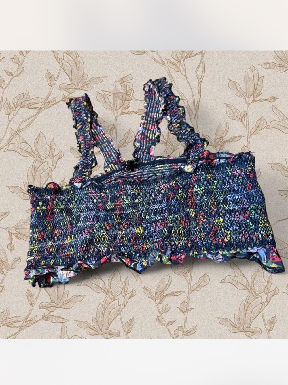 Urban Outfitters Navy Multicolor Smocked Crop Top